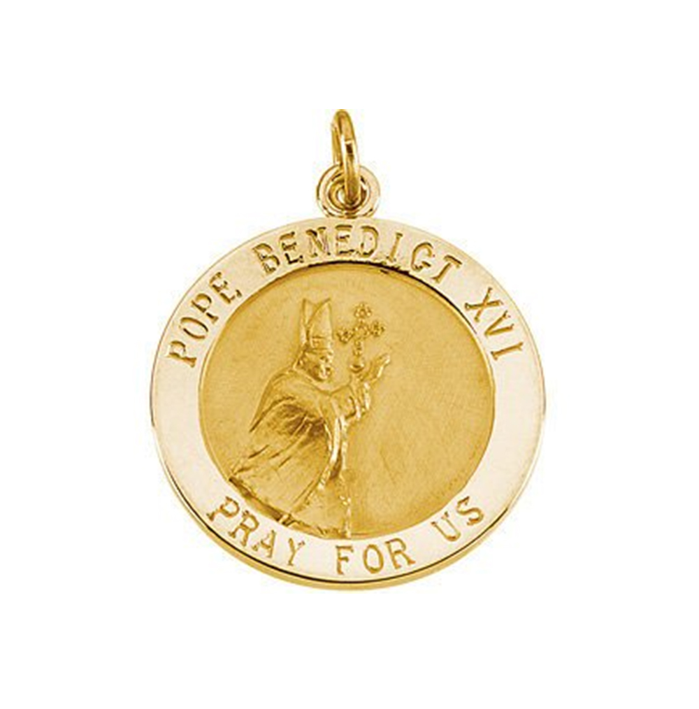 14k Yellow Gold Round Pope Benedict Medal (18.5 MM).