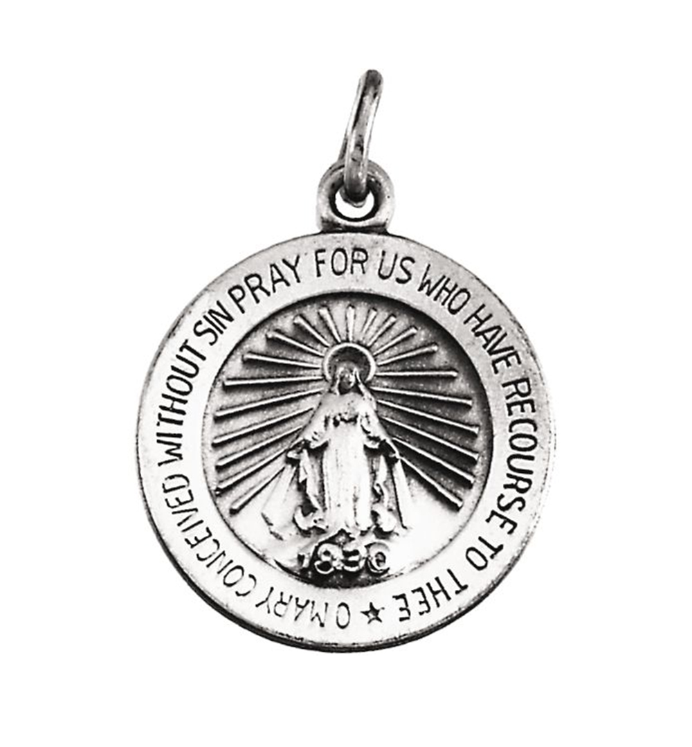 14k White Gold Miraculous Medal.