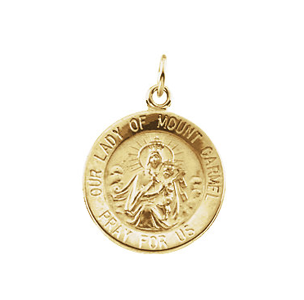 14k Yellow Gold Our Lady of Mount Carmel Medal Pendant (15 MM).