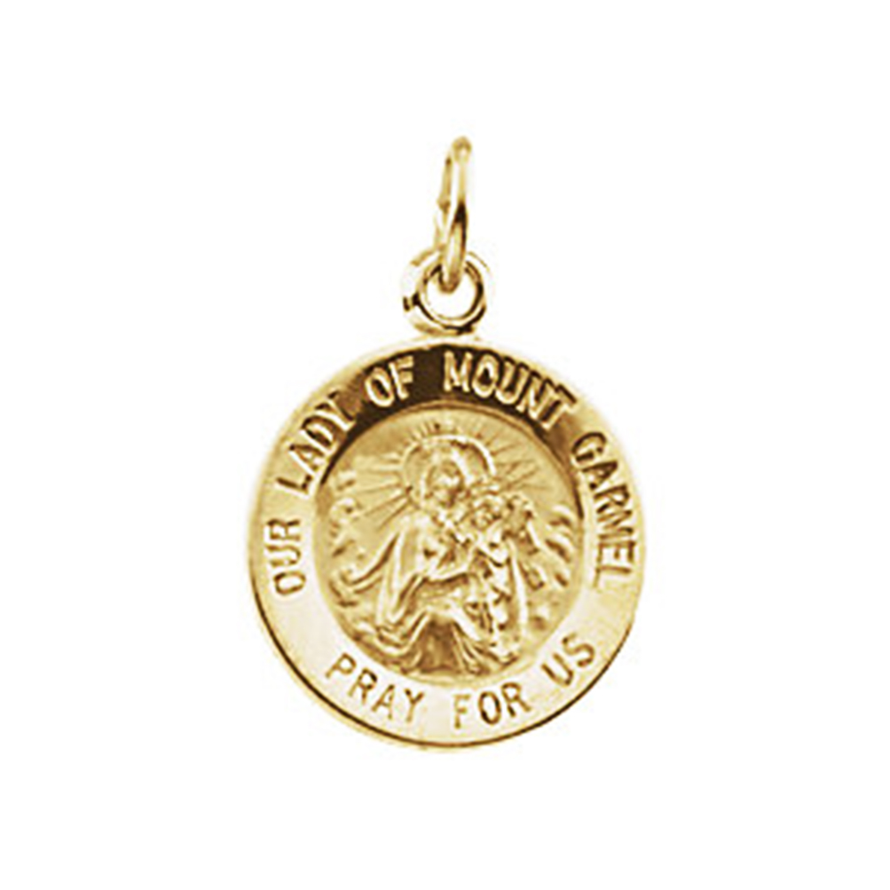 14k Yellow Gold Our Lady of Mount Carmel Medal Pendant (12 MM).