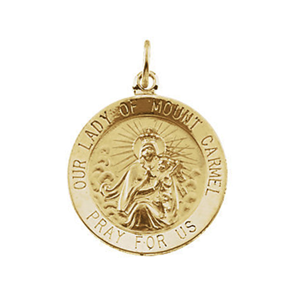 14k Yellow Gold Our Lady of Mount Carmel Medal Pendant (18.25 MM).