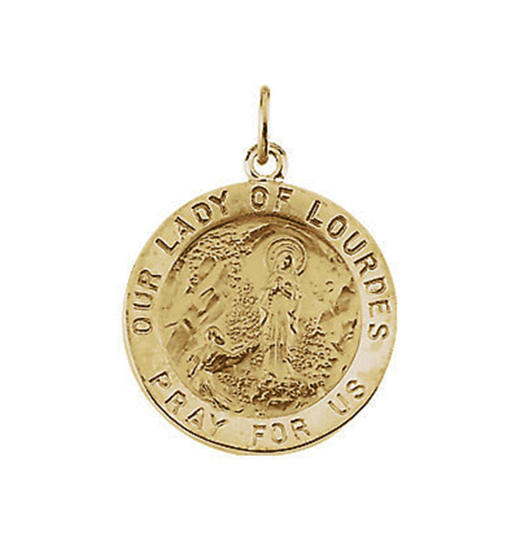 14k Yellow Gold Round Our Lady of Lourdes Medal (18.25 MM).