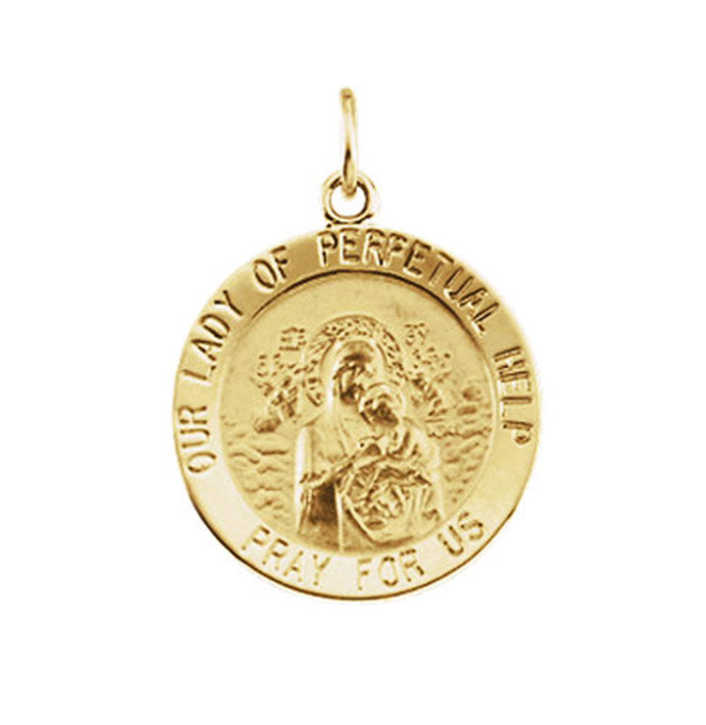 14k Yellow Gold Round Our Lady of Perpetual Help Medal .