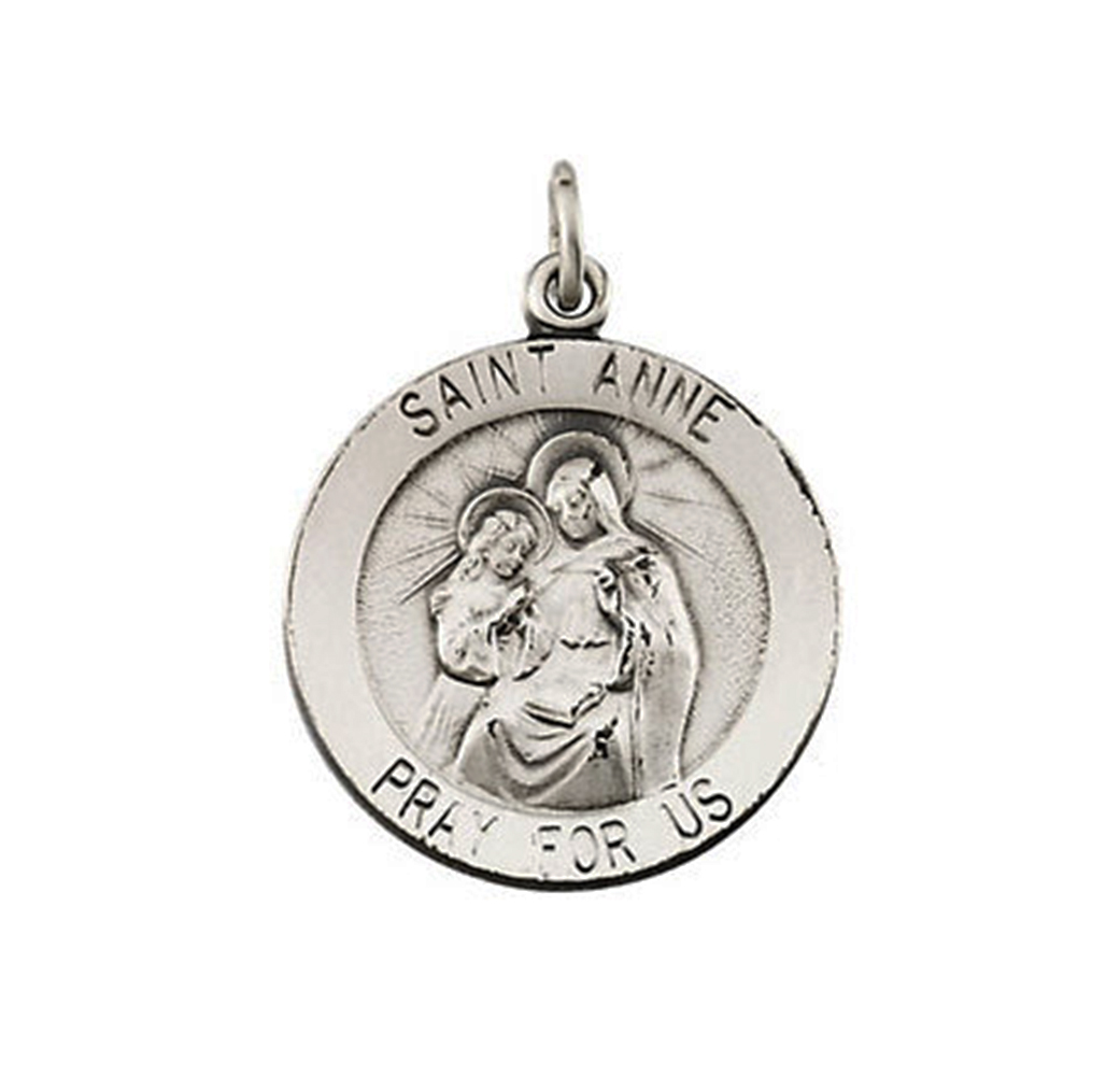 Rhodium Plated Sterling Silver St. Anne Medal (18.25 MM).