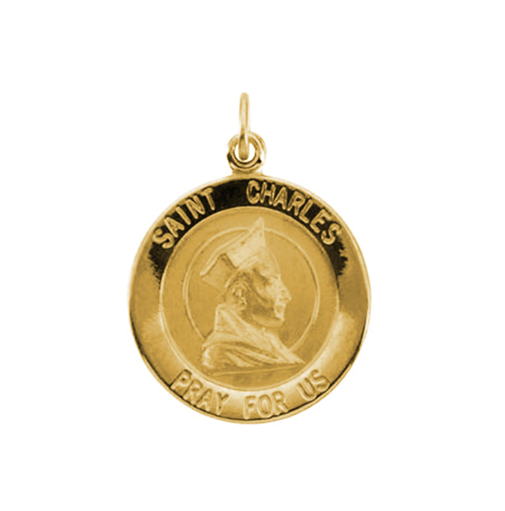 14k Yellow Gold St. Charles Medal, Patron Saint of Catechists and Seminarians (18.25 MM).