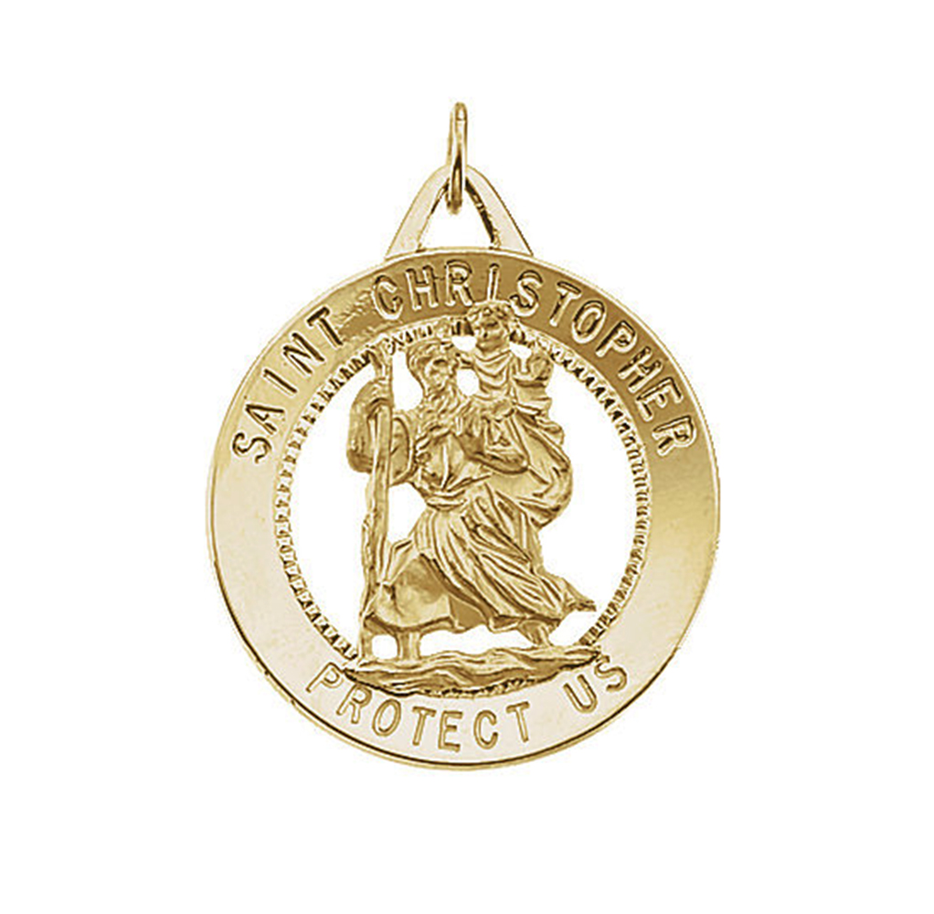 14k Yellow Gold St. Christopher Medal Patron Saint of Athletes, Porters, Sailors and Travelers (25.25MM).