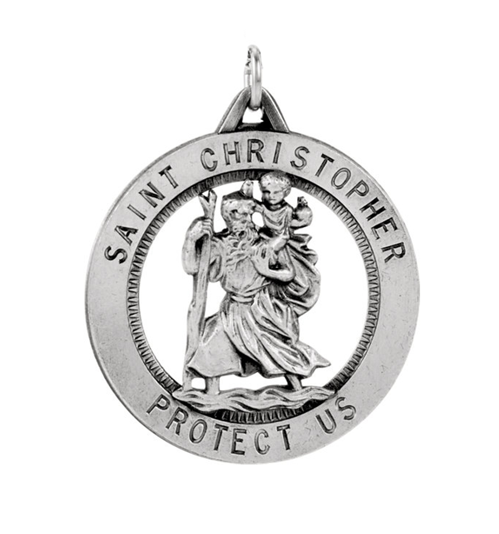 Solid Sterling Silver St. Christopher Medal Patron Saint of Athletes, Porters, Sailors and Travelers (25.25MM).