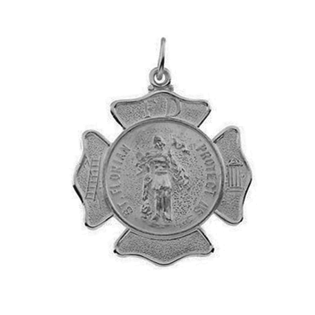 14k White Gold St. Florian Medal Shield, Patron Saint of Fire Fighters (22.25 MM).