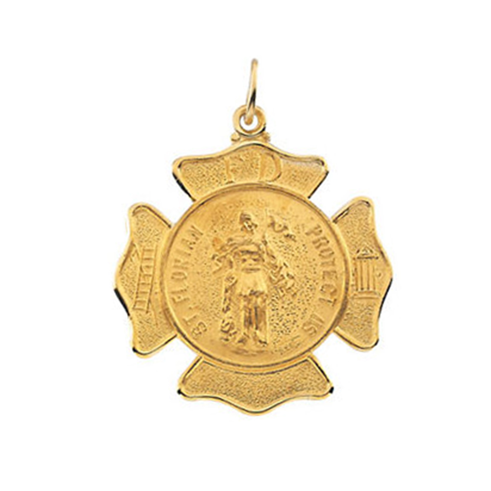 14k Yellow Gold St. Florian Protect Us Firefighters Medal (16.75 MM).