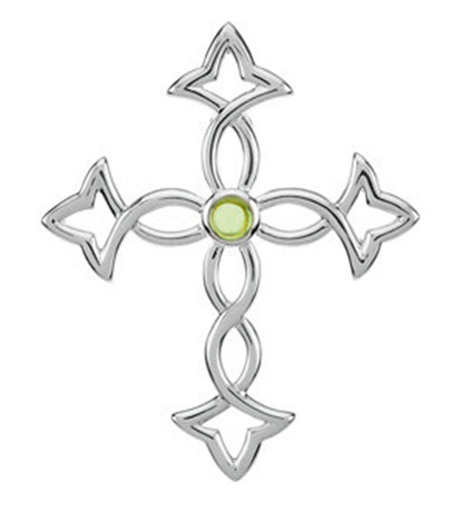 14K White Peridot Fashion Cross Pendant.