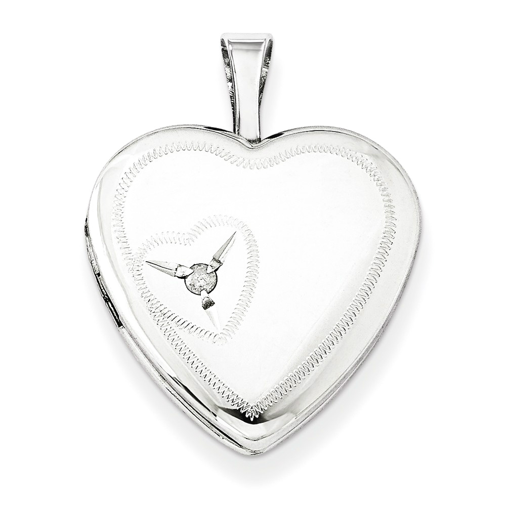 Sterling Silver Diamond Heart Locket Necklace, 18"