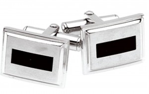 Stainless Steel and Black Enamel Toggle Back Cuff Links. 