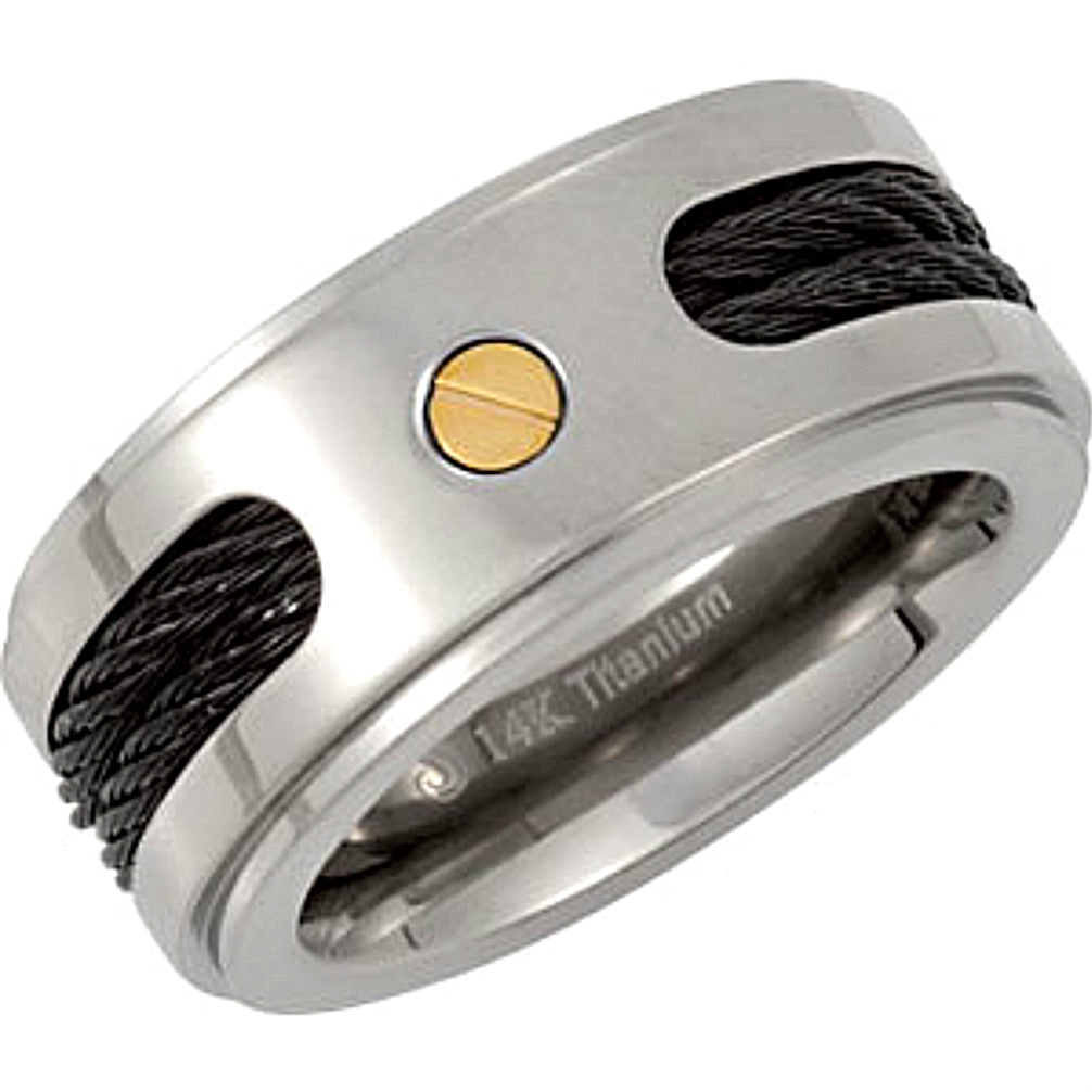 Titanium Band with Black Cable Inlay and 14kt Yellow Screw