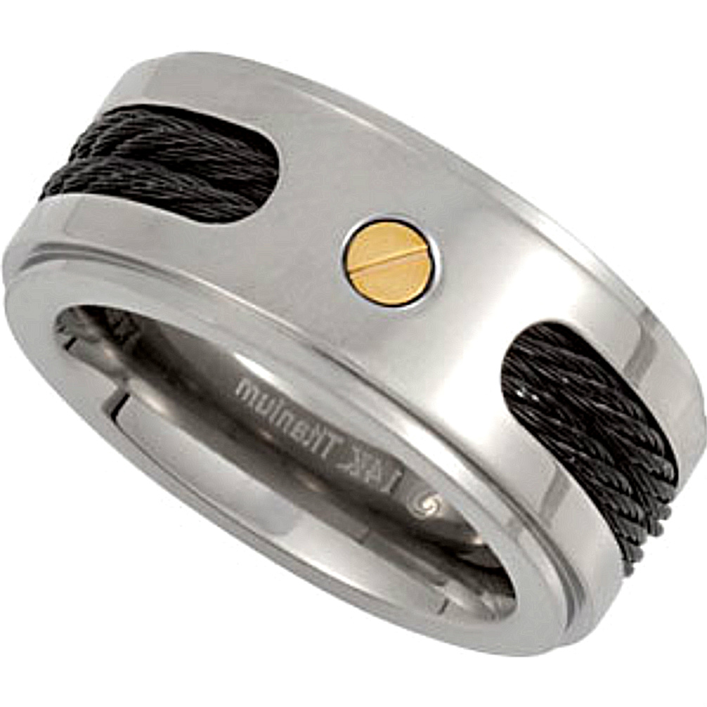 Titanium Band with Black Cable Inlay and 14kt Yellow Screw