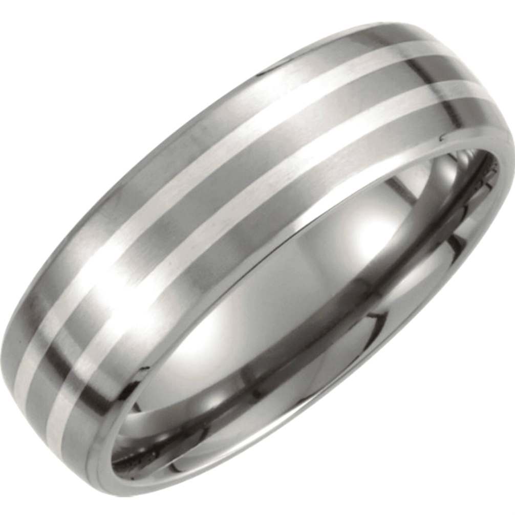 Titanium with Sterling Silver Inlay Satin Finish Band