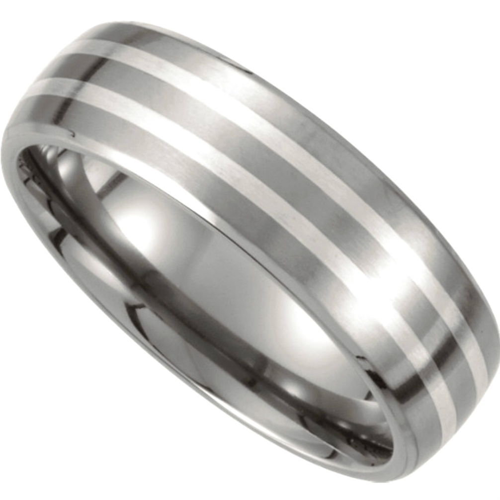 Titanium with Sterling Silver Inlay Satin Finish Band