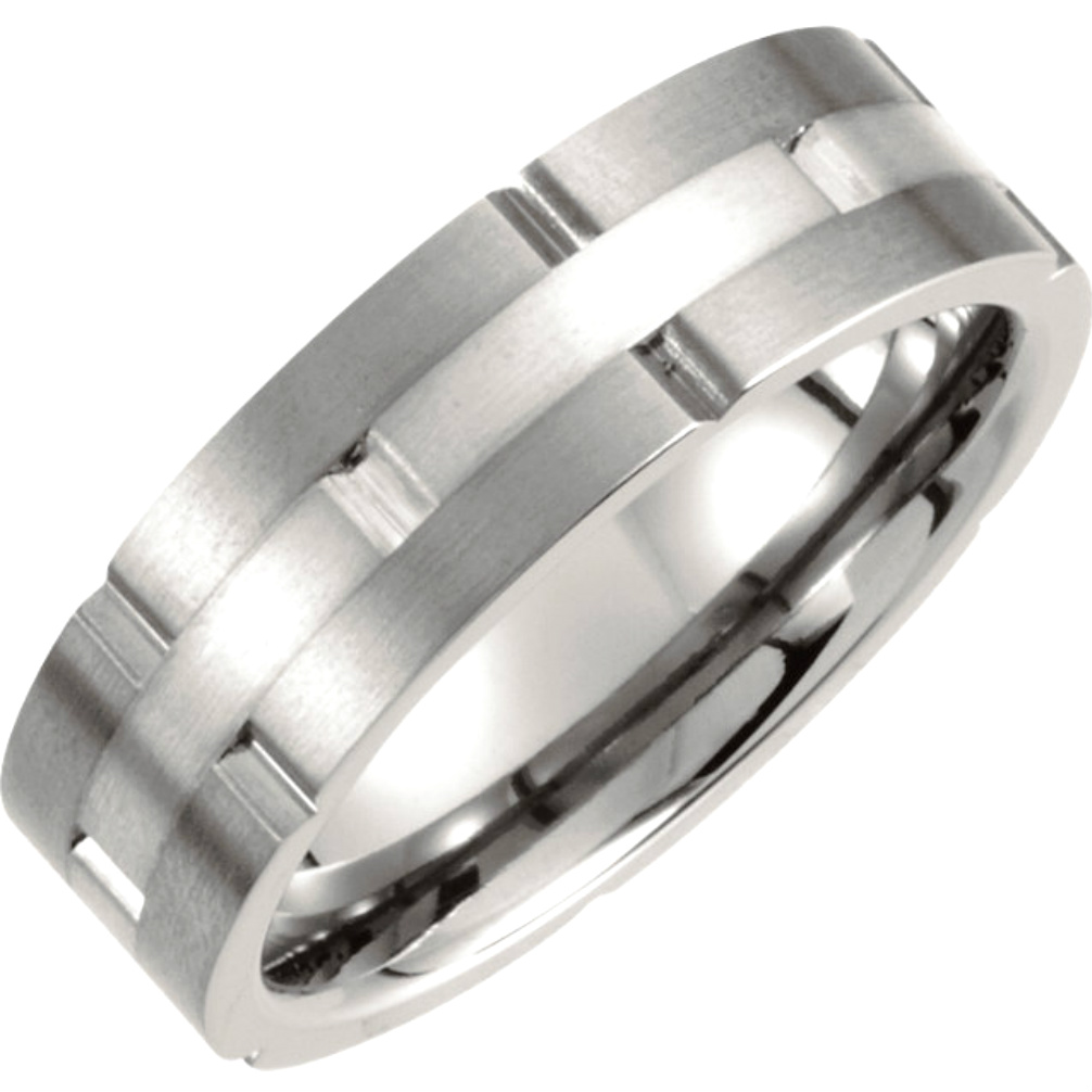 7mm Titanium with Sterling Silver Inlay Satin Finish Band