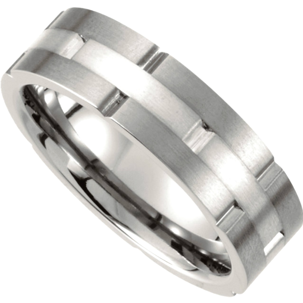 7mm Titanium with Sterling Silver Inlay Satin Finish Band