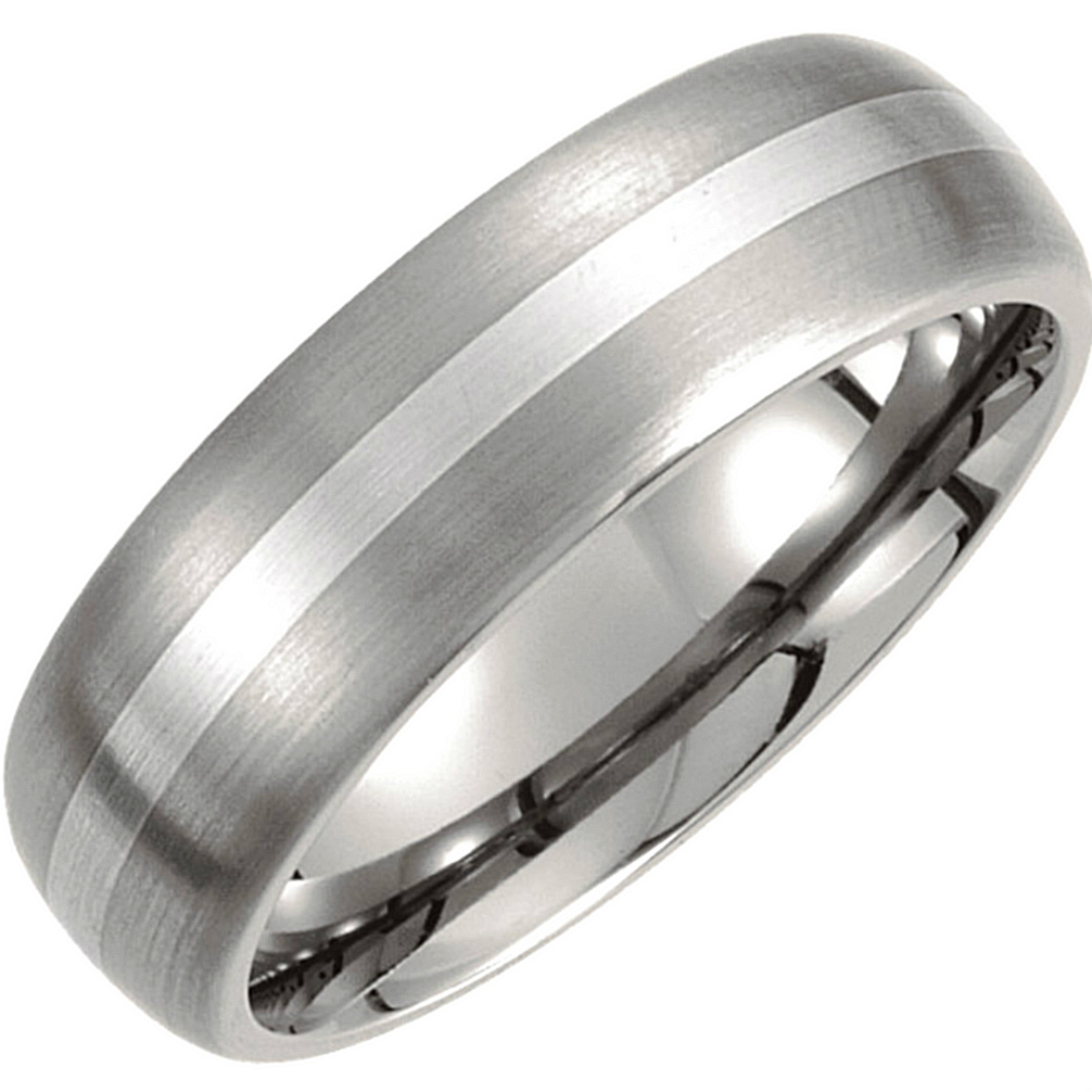 7mm Titanium with Sterling Silver Inlay Satin Finish Domed Band