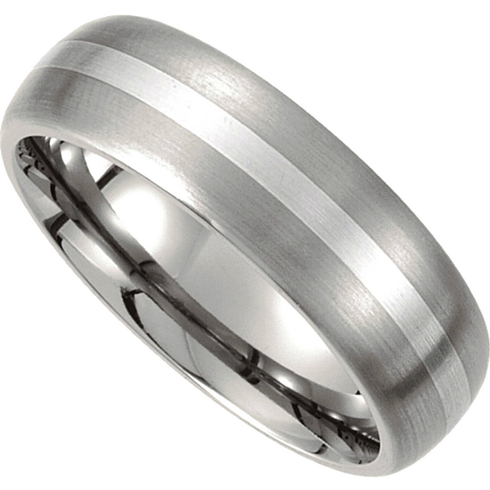 7mm Titanium with Sterling Silver Inlay Satin Finish Domed Band