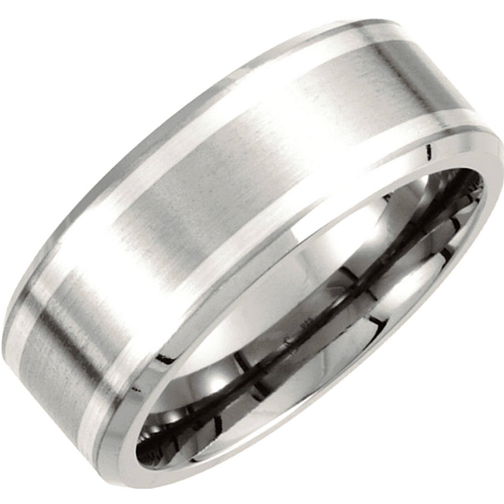 9mm Titanum with Sterling Silver Inlay Beveled Edge Band