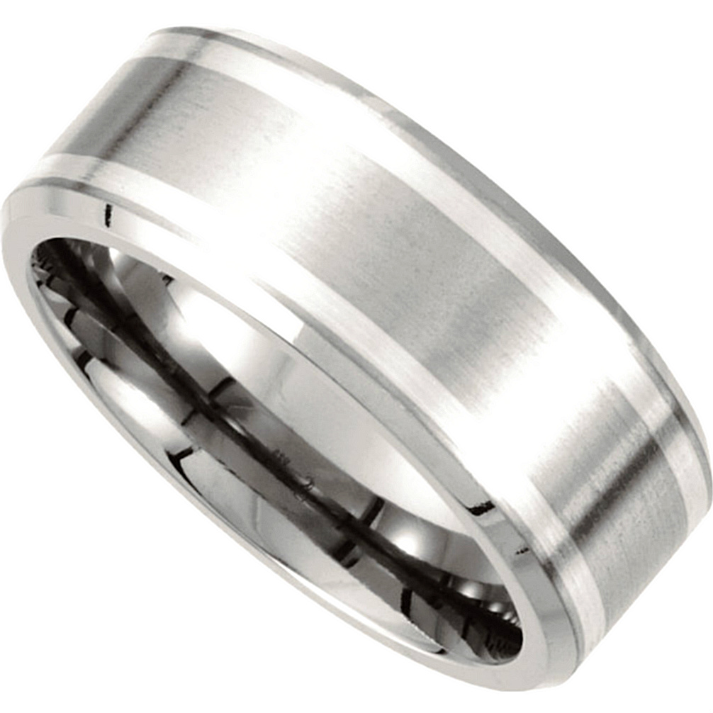 9mm Titanum with Sterling Silver Inlay Beveled Edge Band