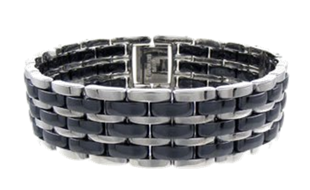 Men's Black Ceramic and Stainless Steel Bracelet