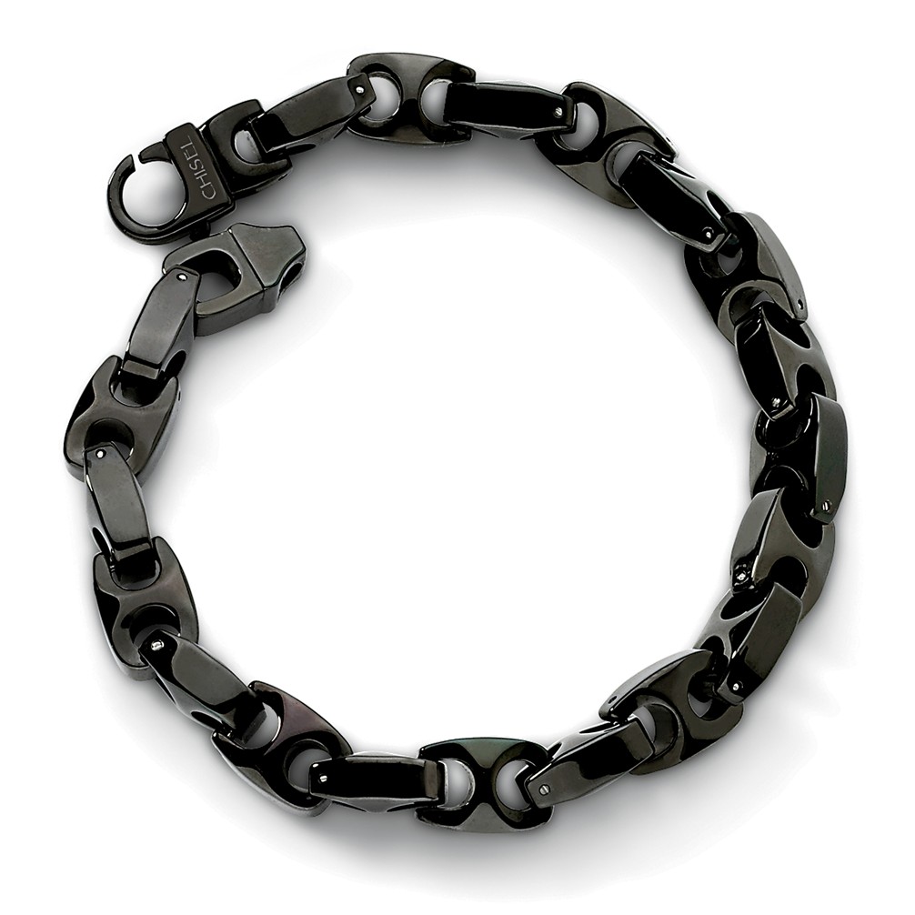 Black IP Tungsten Link Bracelet, 9.5" Finished with Fancy Lobster Clasp.