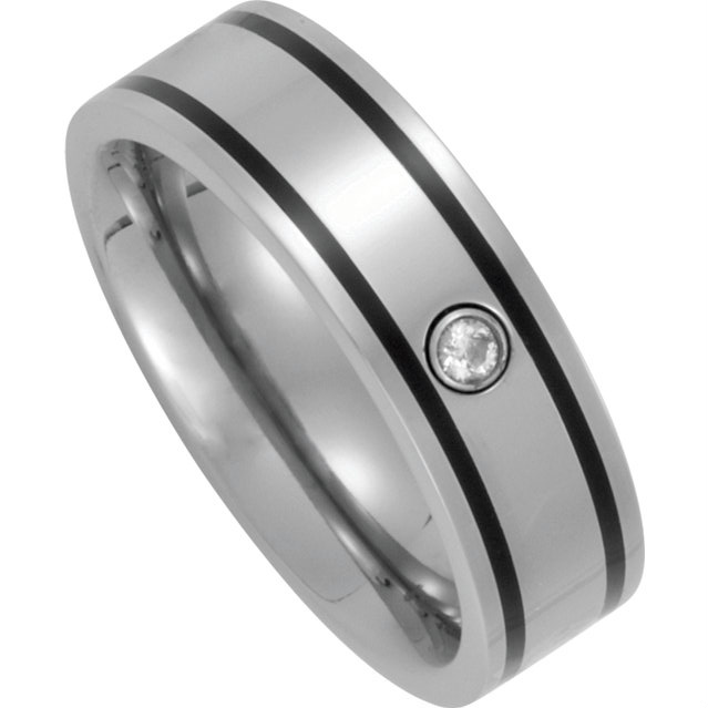 Diamond Titanium and Black Accent Comfort Fit Ring