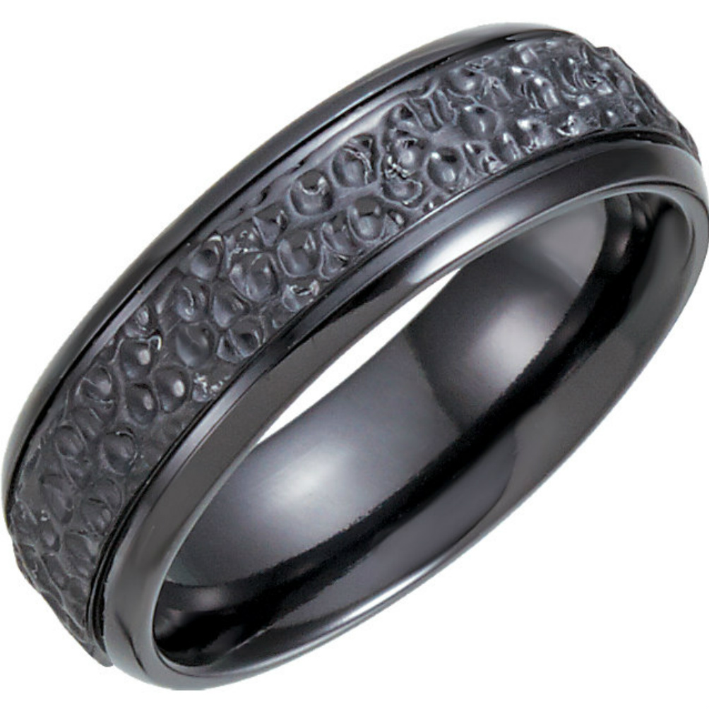 Black Hammered Finish Comfort Fit Titanium Ring