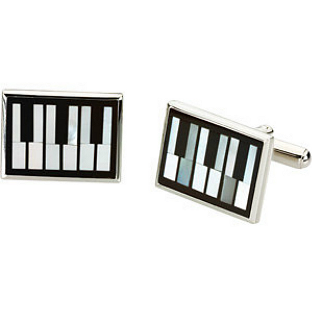 Piano Cuff Links in Mother of Pearl, Onyx and Sterling Silver. 