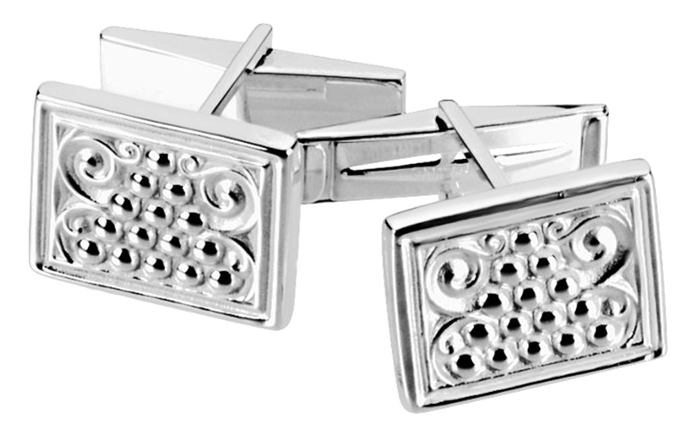 Sterling silver gold granulated bead Etruscan Style rectangular cuff links. 