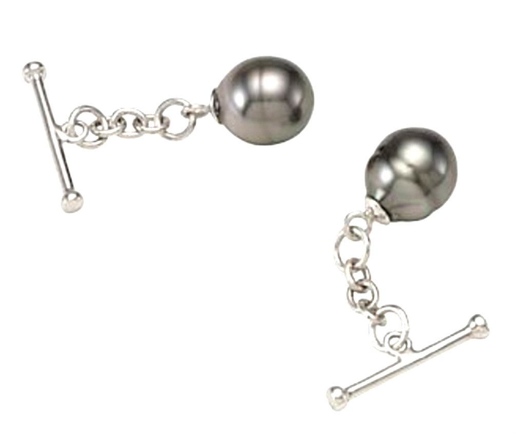 Tahitian Pearl Cuff Links with Sterling Silver Toggle Back Clasp. 