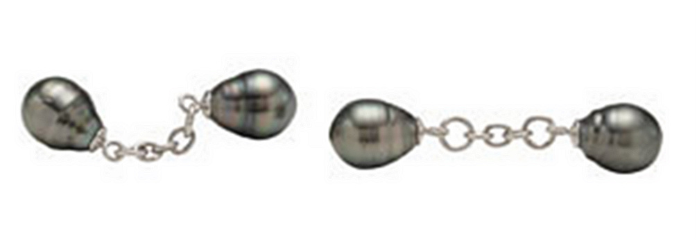 Tahitian Culture Pearl Cuff Links with sterling silver chain link. 