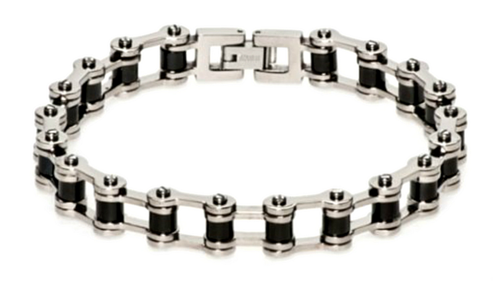 Titanium and Black Bicycle Link Bracelet, 8.5"