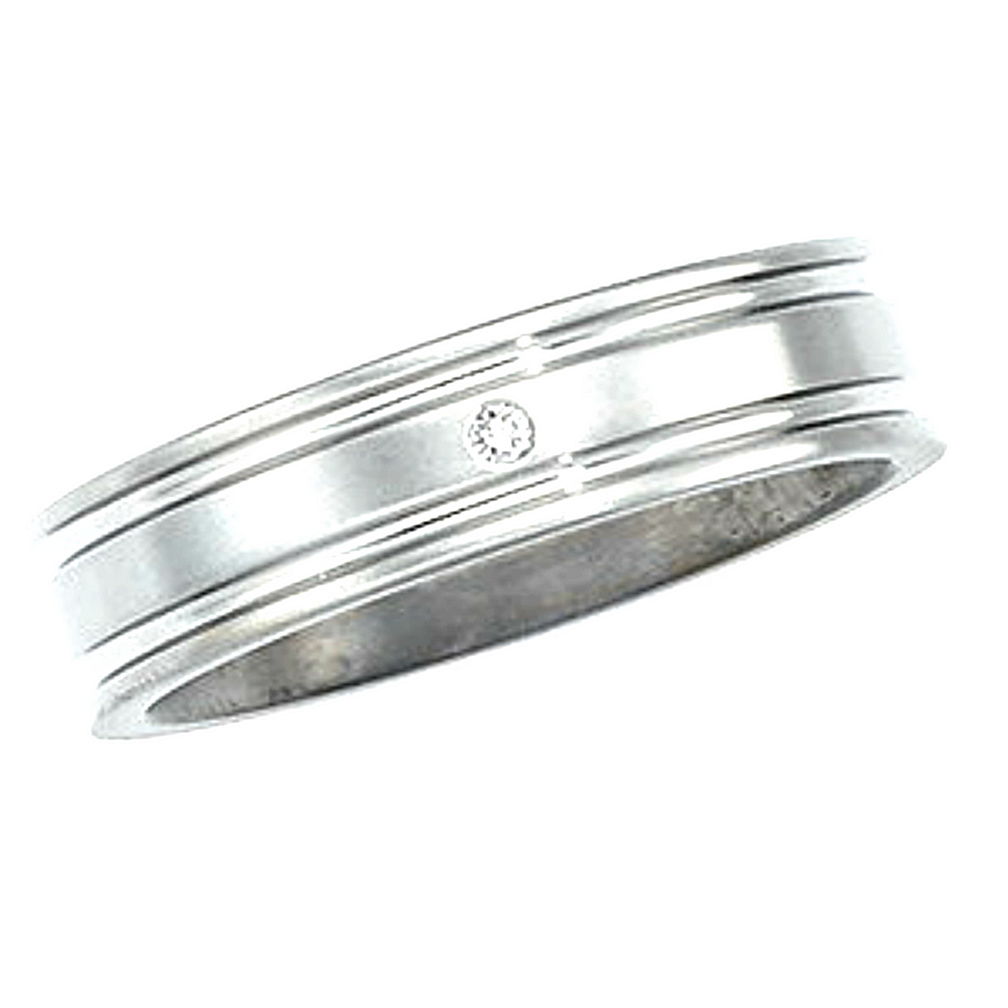 Flat Titanium Diamond Comfort Fit Ring