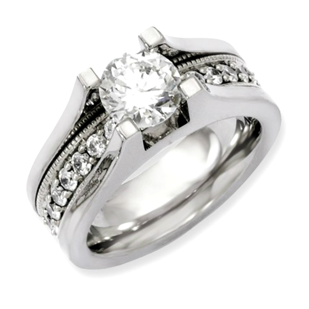 Women's CZ Titanium Cathedral Engagement Ring