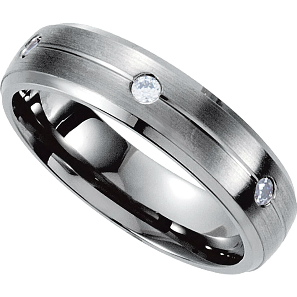 5mm Diamond Titanium Satin Brushed Comfort Fit Ring