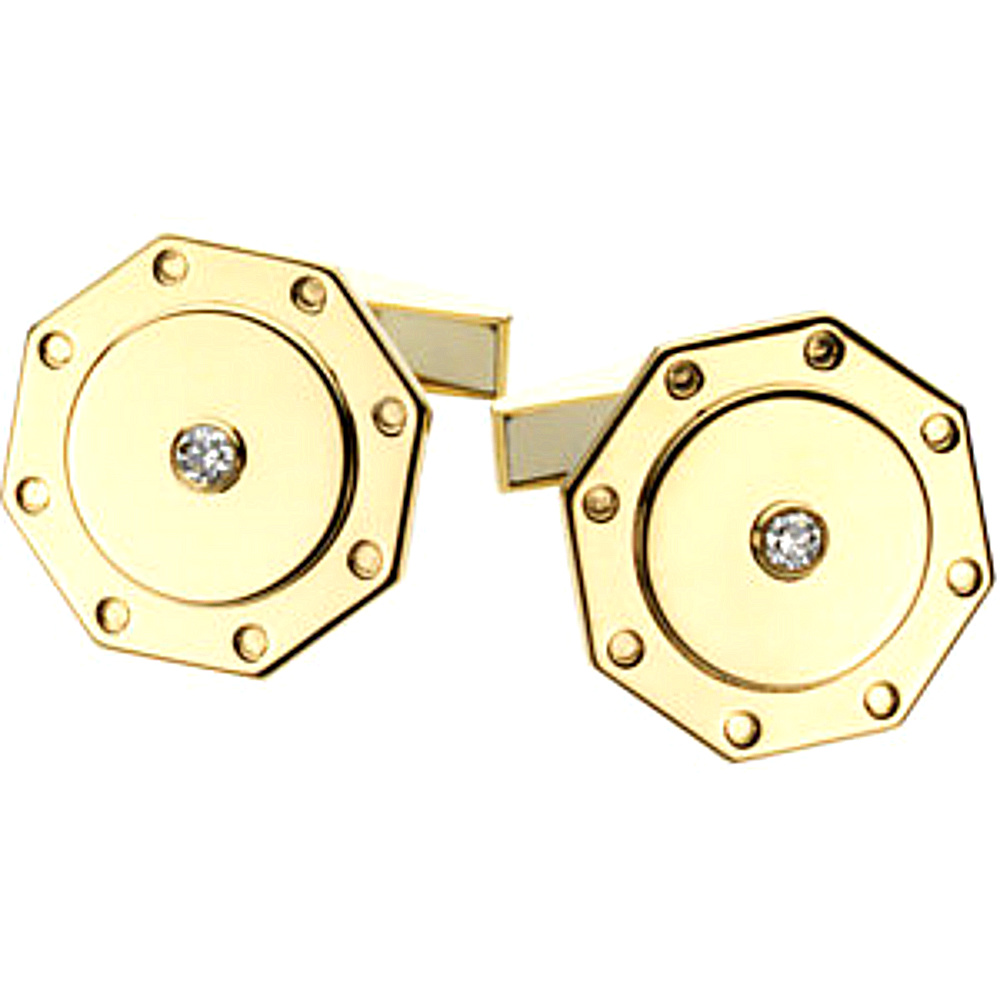 14k Yellow Gold Gent's Diamond Cuff Links. 