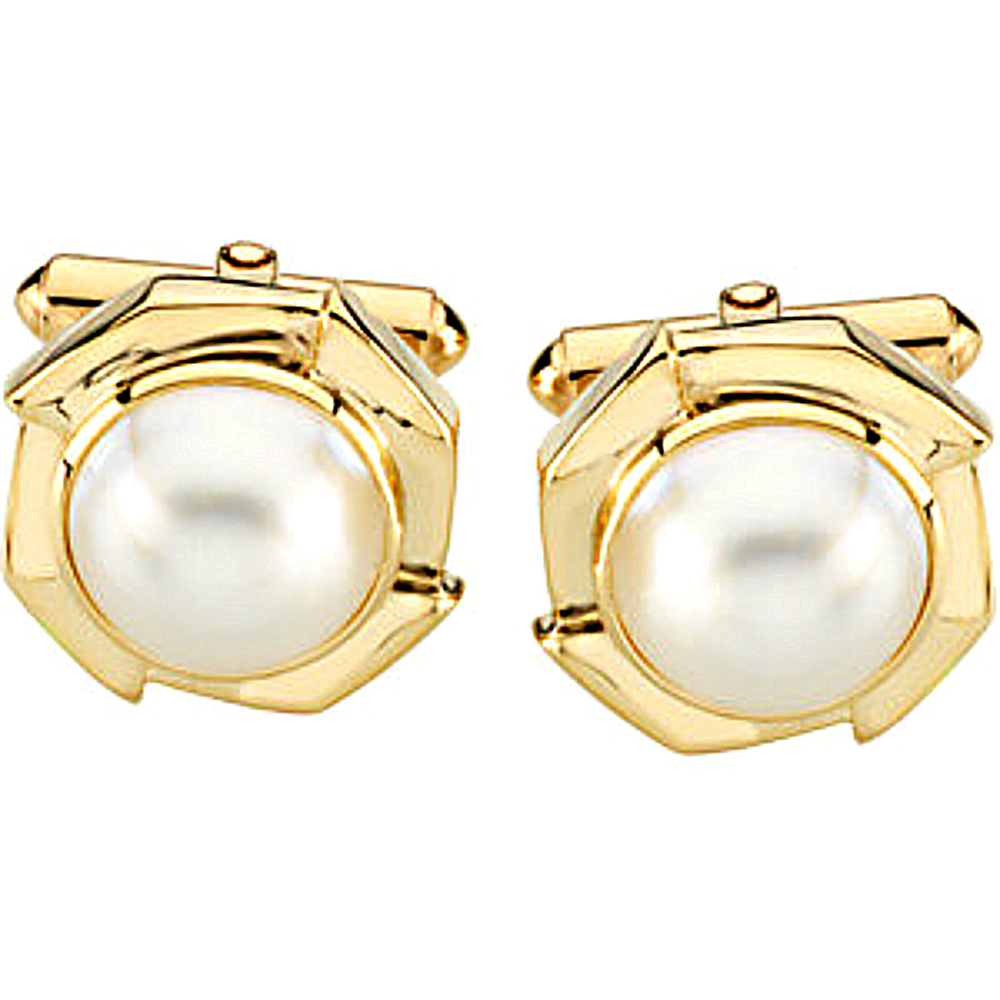 14k Yellow Gold Mabe Pearl Cuff Link. 