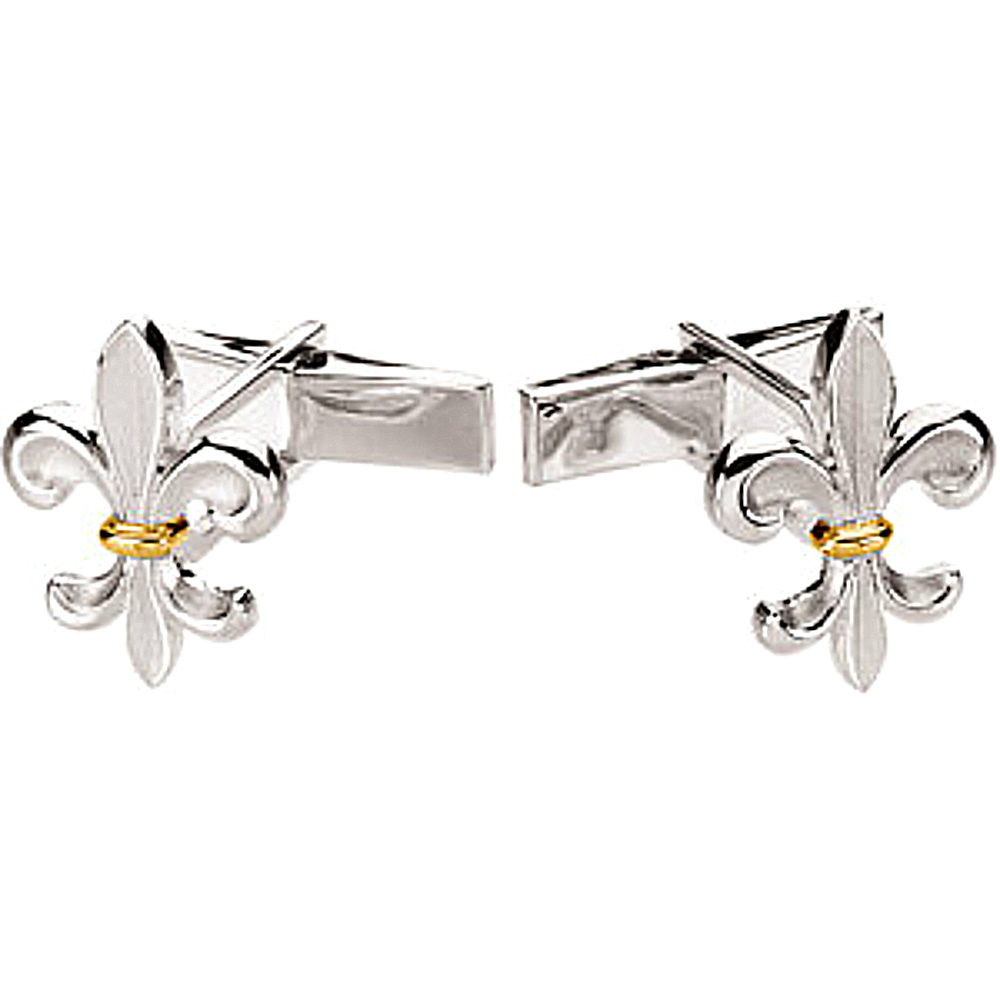 14k Yellow Gold Two Tone Fleur De Lis Cuff Link. 