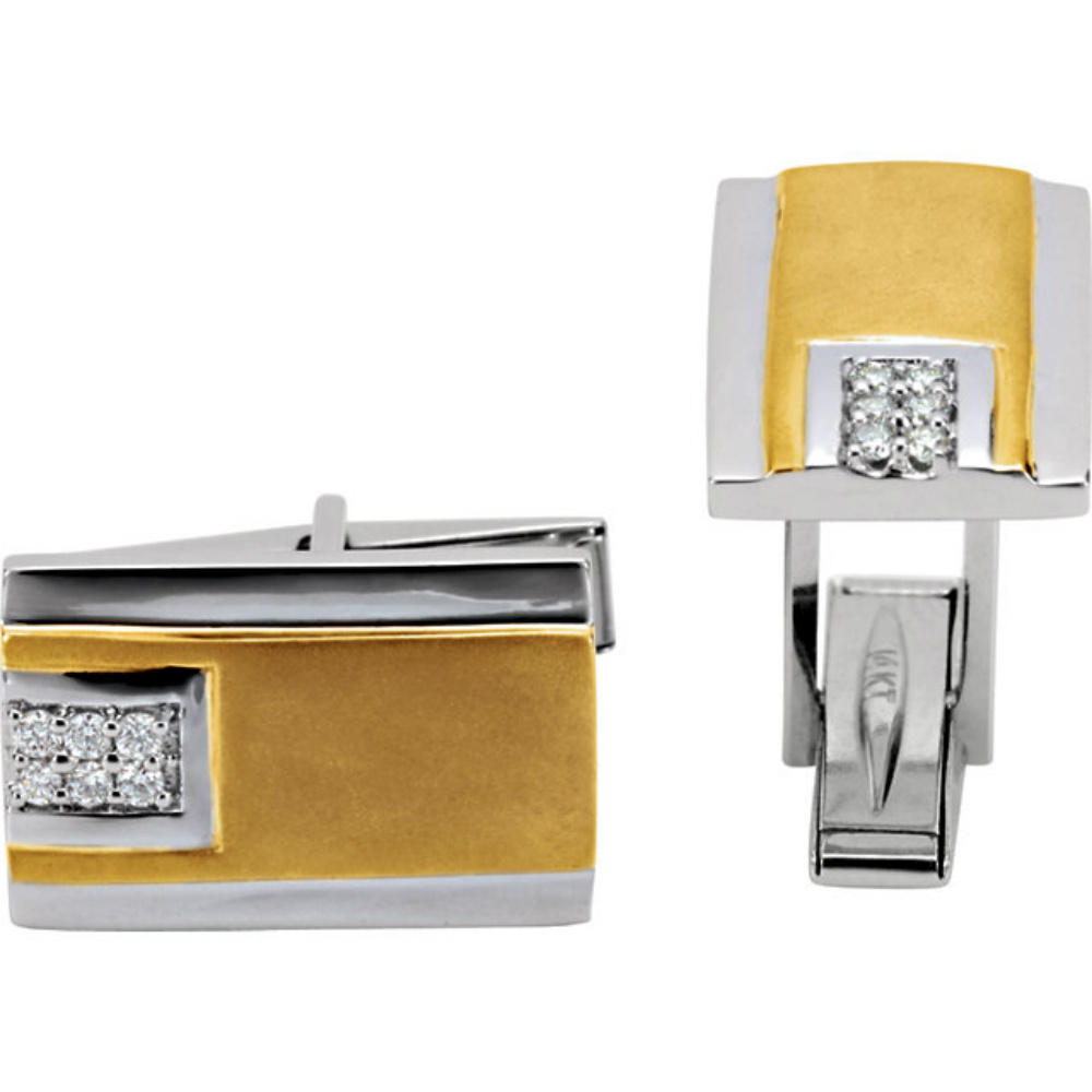 14k Yellow Gold, White Gold Two-Tone Diamond Cuff Links. 