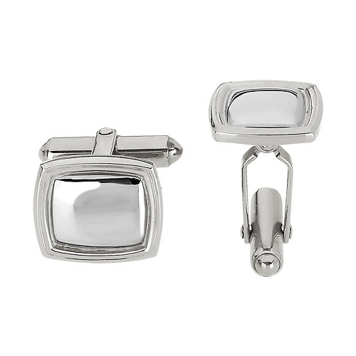 Two Tone Rhodium Plated Sterling Silver Square Cuff Links. 