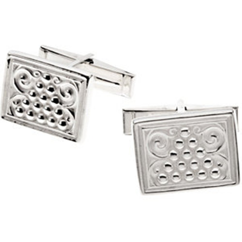 Engraved Design Sterling Silver Cuff Links. 