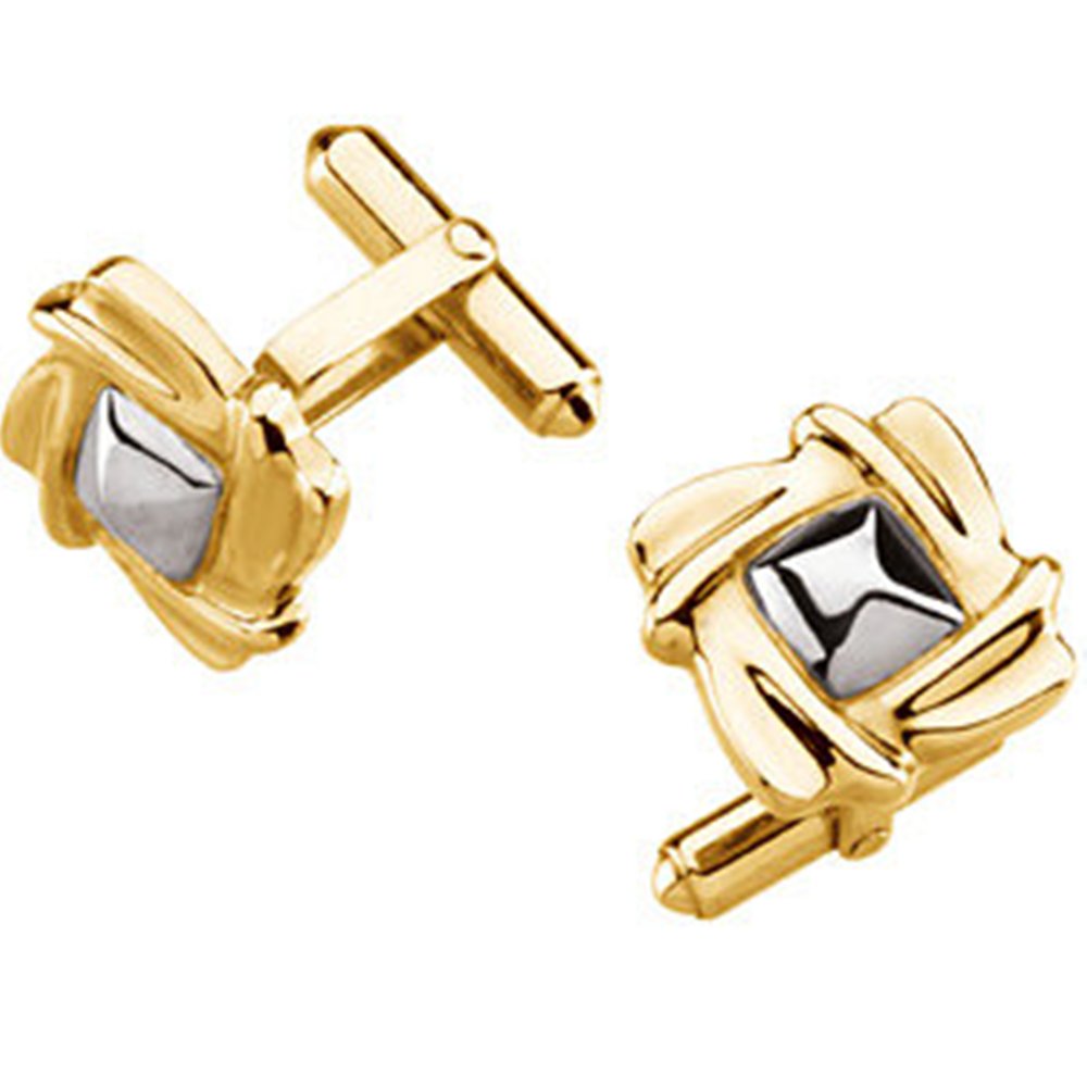 Petite 18k Yellow Gold Cuff Links and Platinum. 