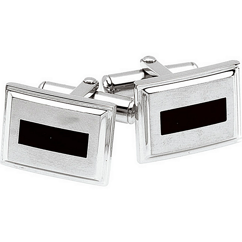 Men's Stainless Steel and Black Enamel Cuff Links. 