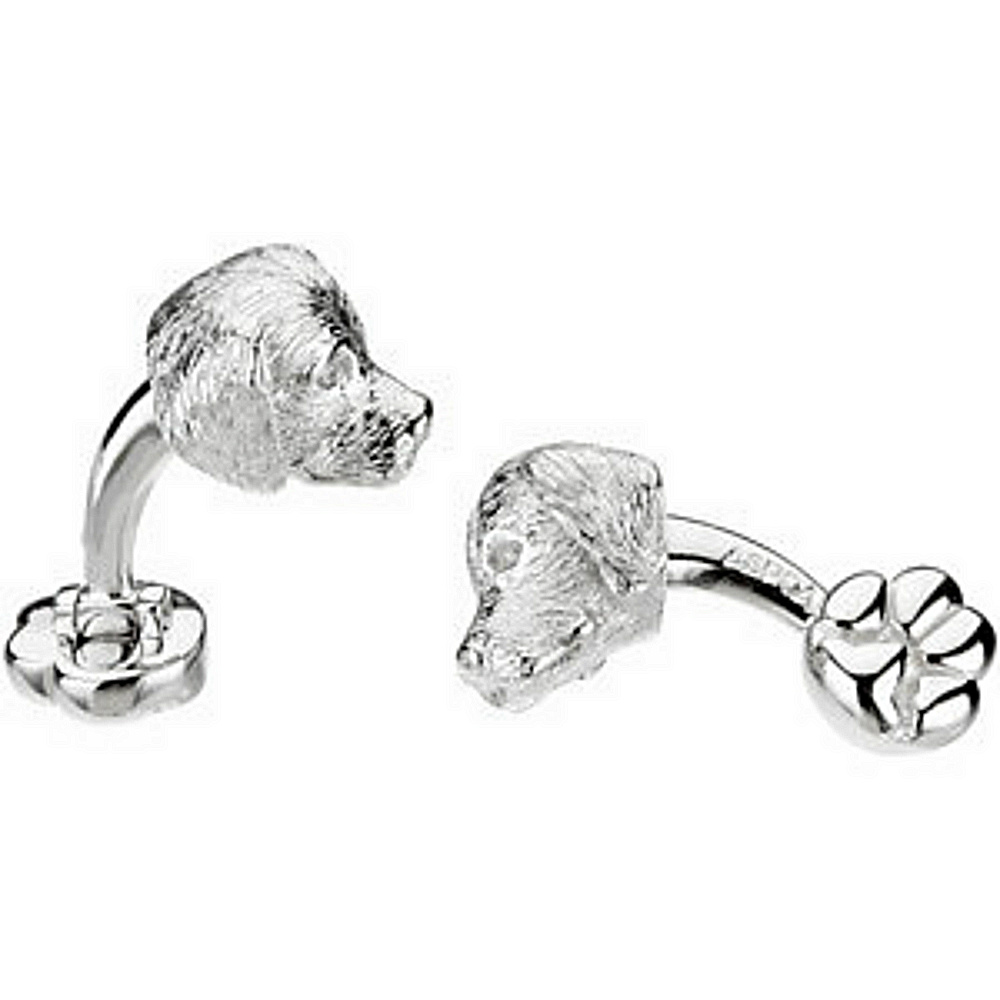 Rhodium Plate Sterling Silver and Diamond Golden Retriever Heart U Back Cuff Links.