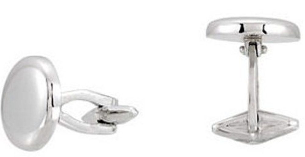 Round Rhodium Plated 14k White Gold Cuff Links. 