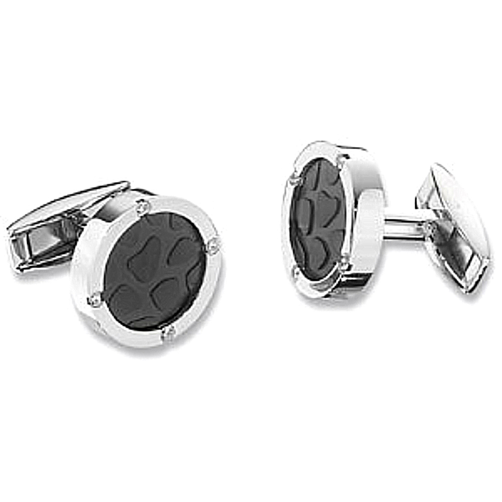 Stainless Steel Black Croc Pattern Cuff Links. 