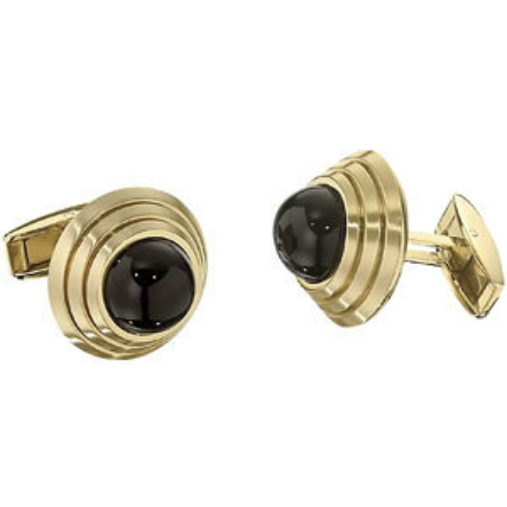 Stainless Steel Gold IP with Black Onyx Cuff Links. 